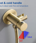 Close-up of brushed gold valve from Warm Water Bidet Sprayer With Hot And Cold Brass Rough In Valve And SUS304 Stainless Steel.