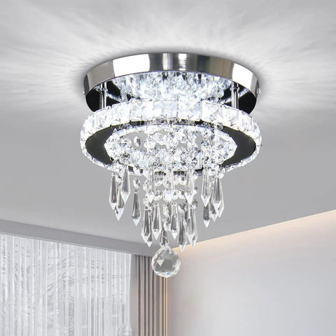 Modern Small Closet Chandelier LED Ceiling Light Fixture In Stainless Steel Flush Mount Energy-Saving Cool White Lighting