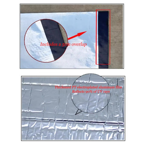 No Sweat Ultra Thick Self Adhesive Bitumen Membrane Roll showing a seam overlap and thick aluminum film for UV protection.