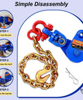 2 Ton Snatch Block Kit With G80 Chain And G70 Hook For Three Eighths Inch Wire Rope Beefy Heavy Duty Winch Gear For Flatbed Tow Trucks Rollback Wreckers Car Carriers Blue, blue snatch block with chain and hook