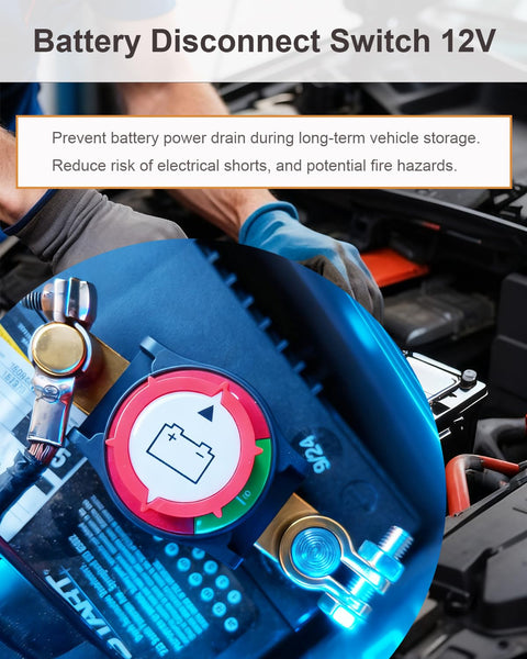 Beefy Negative Battery Disconnect Switch 12V 48V Heavy Duty 300A High Current On Off Kill Switch in a car engine bay