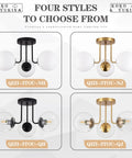 Four styles of Three Light Mid Century Matte Black Semi Flush Ceiling Light With Opal Milk Glass Globes, LEDs Included, 110-240V E26