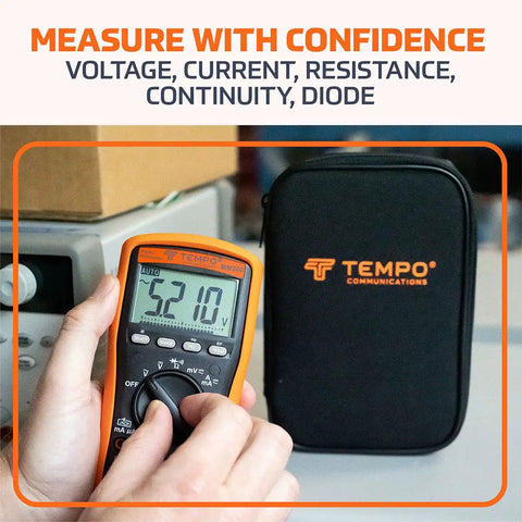 Person holding MM200 Digital Multimeter Auto Ranging 6000 Count Meter For AC DC Voltage Current Frequency And Resistance