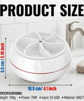 Straight Up Portable Mini Washing Machine With Ultrasonic Turbo Action And Grip Tight Suction Cups For No Sweat Laundry Care In College Dorms Or Camper Vans USB Powered, displaying product size and specifications.