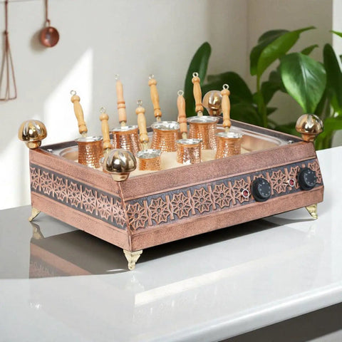 Copper Hand Hammered Eight Pots Coffee Maker 2000 Watt 110 Volt Handcrafted Authentic Turkish Coffee Experience For Home Use