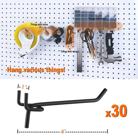 30 Pack Must Have 4 Inch Metal Pegboard Hooks Set Fits One Eighth Inch And One Quarter Inch Pegboards With One Inch Spacing Durable Steel