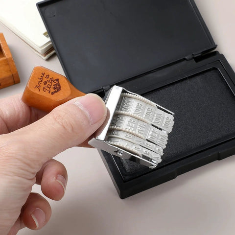 Sweet Diy Date Roller Stamper Sets Day Month Year Marks with solid wood handle and metal stamp, ready for ink use.