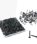 1000 Pack Half Inch Black Iron Shoe Nails Rust Resistant Boot Studs in container, ideal for leather crafting and upholstery.
