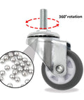 Noiseless 1.5 Inch Swivel Stem Caster Wheels Set 8 Pack For Carts And Cabinets 20 Kg Load Per Wheel 360-degree rotation