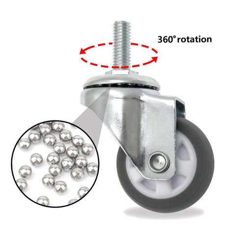 Noiseless 1.5 Inch Swivel Stem Caster Wheels Set 8 Pack For Carts And Cabinets 20 Kg Load Per Wheel 360-degree rotation