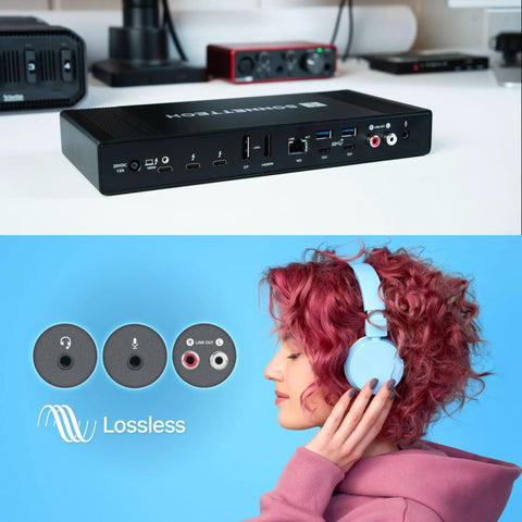 Thunderbolt 5 Dock With M.2 NVMe SSD Expansion And 10Gb Ethernet For Mac And Windows showing multiple ports for connectivity.