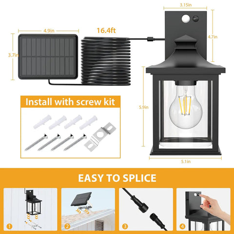 Diagram of Solar Powered Outdoor Light With Motion Sensor And Dual E26 Bulbs, IP65 Waterproof Split Design With 16 Foot Cable