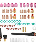All In One Pro TIG Welding Torch Kit With Gas Lens And Ceramic Nozzles Glass Cups For WP17 WP18 WP26 Torches components spread