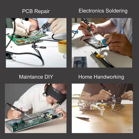 Ultimate 80W Soldering Iron Kit With Solder Sucker Tweezers Stand Holder Wire Cutter Tips And Cleaner in electronics repair scenes