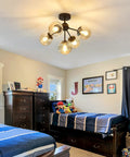 Modern Black Ceiling Light Fixture Semi Flush Mount Chandelier With Five Lights For Bedroom Kitchen Farmhouse Hallway