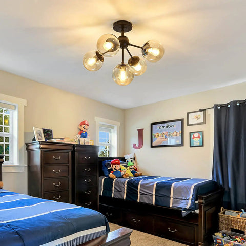 Modern Black Ceiling Light Fixture Semi Flush Mount Chandelier With Five Lights For Bedroom Kitchen Farmhouse Hallway