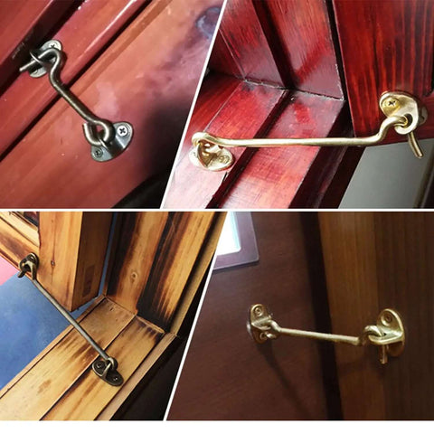 2 Pack Solid Copper Barn Door Latches, Heavy Duty 3 Inch Gate Locks With Hook And Eye, Antique Brass Finish installed on doors