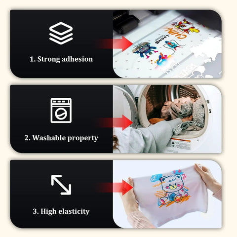 DTF Transfer Film A4 100 Sheets Double Sided Matte Premium DTF Paper For Dark Fabrics And Color T Shirts with strong adhesion, washable and elastic properties in textile printing.