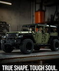 4x4 Off Road Car Building Kit For Adults With Open Roof And Doors, Military Style Model on display table