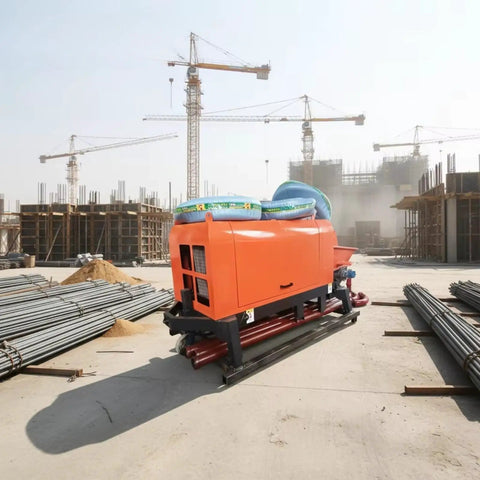 Beast Mode Portable Concrete Mixer Pump Integrated Cement Blending Unit Heavy Duty Build at construction site, steel pipes nearby.