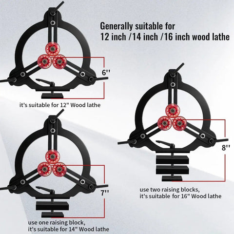 Rock Solid Woodturning Steady Rest For 12 14 And 16 Inch Swing Lathes with adjustable sizes for wood lathe applications.