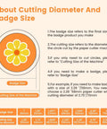 Diagram explaining badge and cutting sizes for the All In One Circle Cutter And Button Paper Cutter for DIY badges.