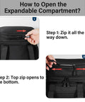 Expandable Tactical Lunch Box 16L Large Insulated Cooler Bag showing zipper instructions for expanding compartment.