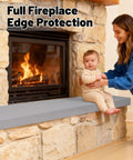 High Density NBR Foam Fireplace Hearth Pad For Straight Up Baby Proofing And Toddler Safety With Strong Adhesive Backing To Soften Sharp Brick Corners In Warm Gray on fireplace with mother and baby.