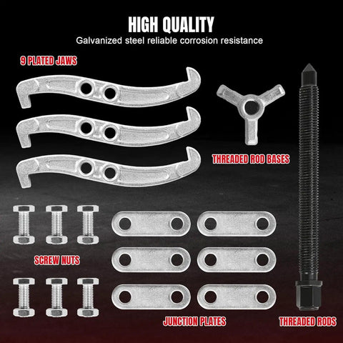Three-Jaw Gear Puller Kit With 3 4 6 Inch Draws Reversible Jaws Carbon Steel Construction components layout