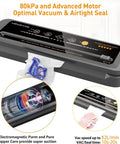 Heavy Duty Home Vacuum Sealer With 80kPa Suction Power Bags And Cutter Included Compact One Click Auto Seal in gray with control panel.