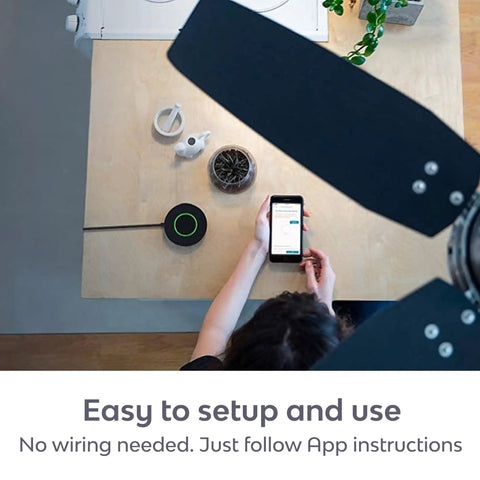 Smart WiFi Adapter For Ceiling Fans Fireplaces And Motorized Shades Turn Your Home Into A Voice Controlled Smart Hub Works With Alexa And Google Home Manage With iPhone And Android shown with user setup.