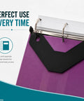 Slick Triangular Binder Sheet Lifters For Three Ring Binders Smooth Page Turners And Document Guards In Sharp Black Style, lifting purple binder sheets.