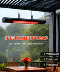 Outdoor Patio Heater With Remote Control And Built In Temperature Control 1500W Hanging Or Ceiling Or Wall Mounted For Indoor And Outdoor Use IP55 Weatherproof Black