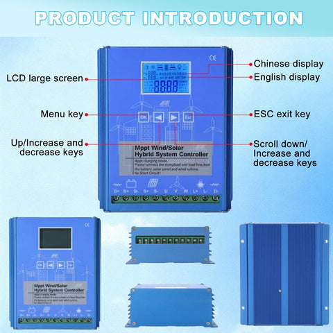 Beast 15000W Wind Solar Hybrid Charge Controller with LCD display, controls, and mounting panels for 12V/24V systems