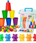 Super Cool Rainbow Counting Bears Set Sixty Bright Plastic Bears And Matching Sorting Cups Awesome Preschool Math Learning Game For Toddlers Includes Tweezers Dice And Storage Bin with colorful bears and sorting cups