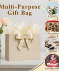 Champagne beige gift bag with handles, ribbon, and tissue for weddings, birthdays, baby showers, and more events.