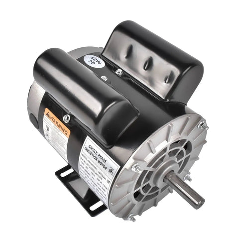 Garage Grade Electric Motor Optimized For Air Compressor Workflows Yields Two Hp Single Phase with black housing and 56 frame