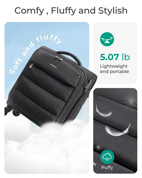 Underseat Carry On Luggage With Wheels Lightweight Soft Travel Bag With PVC Wet Dry Pockets Personal Item Suitcase For Short Trips