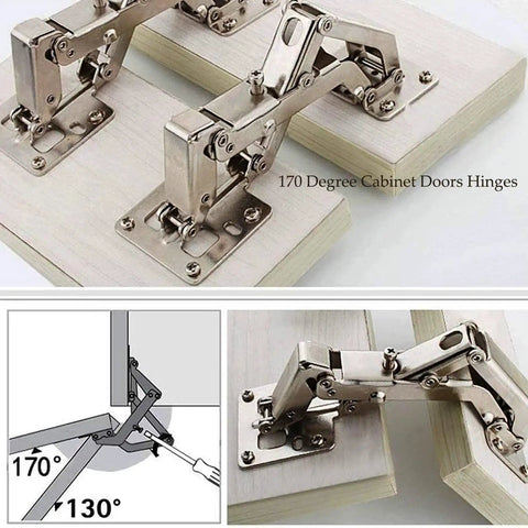 Heavy Duty 170 Degree Cabinet Hinges For Frameless Doors with steel mount brackets on wooden panels.