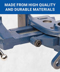 MAV-3.5 Multi-Angle Vise With Smooth 3.5x2.125 In Jaws, detailed view of blue casting and pre-drilled hole for custom faces.