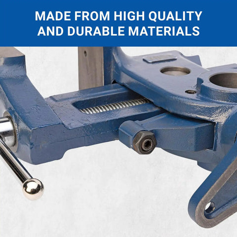 MAV-3.5 Multi-Angle Vise With Smooth 3.5x2.125 In Jaws, detailed view of blue casting and pre-drilled hole for custom faces.