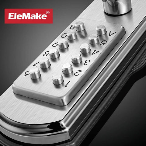 Close-up of stainless steel mechanical keypad on door lock, showing combination buttons for Keypad Door Lock With Keyless Entry Mechanical Combination Code Lock With Lever Handle Right Handed Stainless Steel 304 Door Lock Not A Deadbolt Easy Install Durable Security For Residential Doors
