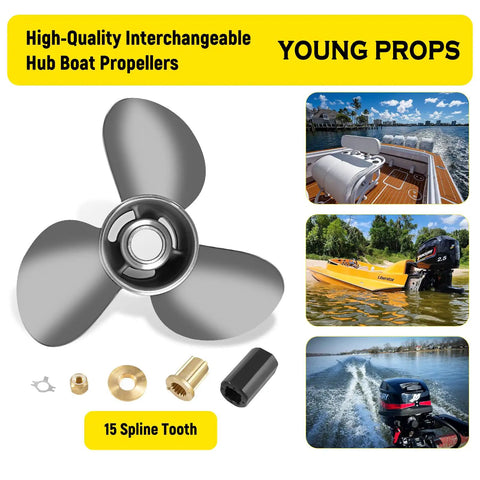 Stainless Steel Outboard Boat Propeller 13x21 For Mercury 40-140HP Engines, 3 Blade, Right Hand Rotation, 15 Tooth Hub, with accessories.