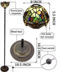 Tiffany Style Stained Glass Floor Lamp With Swivel Arm 72 Inch Tall Angle Adjustable Reading Light Antique Amber Yellow Dragonfly Shade