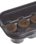 Black watertight base tray of the All In One Seed Starter Windowsill Greenhouse Kit With 12 Biodegradable 36mm Peat Pellets.