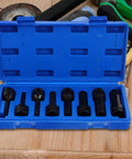 8-piece TOPPERFUN impact wrench sleeve set in a blue case with black 1/2-inch drive hex sockets and adapters