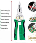 Heavy Duty 18 In 1 Wire Stripper Tool With Voltage Tester And Crimper All In One Cable Cutter Lineman Pliers with features displayed.