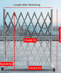 Heavy Duty Mobile Folding Security Gate Smooth Rolling Stainless Steel Access Control Barrier 120 x 108 cm in extending position outdoors.