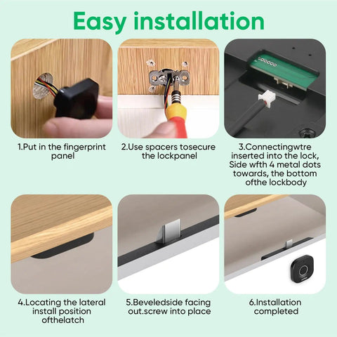 Smart Cabinet Lock With Fingerprint, Bluetooth App And Apple Watch Unlock, Easy DIY Install steps for wooden furniture