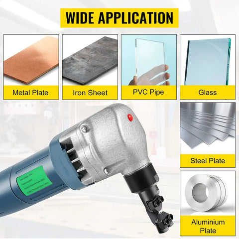Electric Metal Nibbler Crazy Fast Cuts 380W 1800RPM Heavy Duty Cutter for various materials like metal and glass.